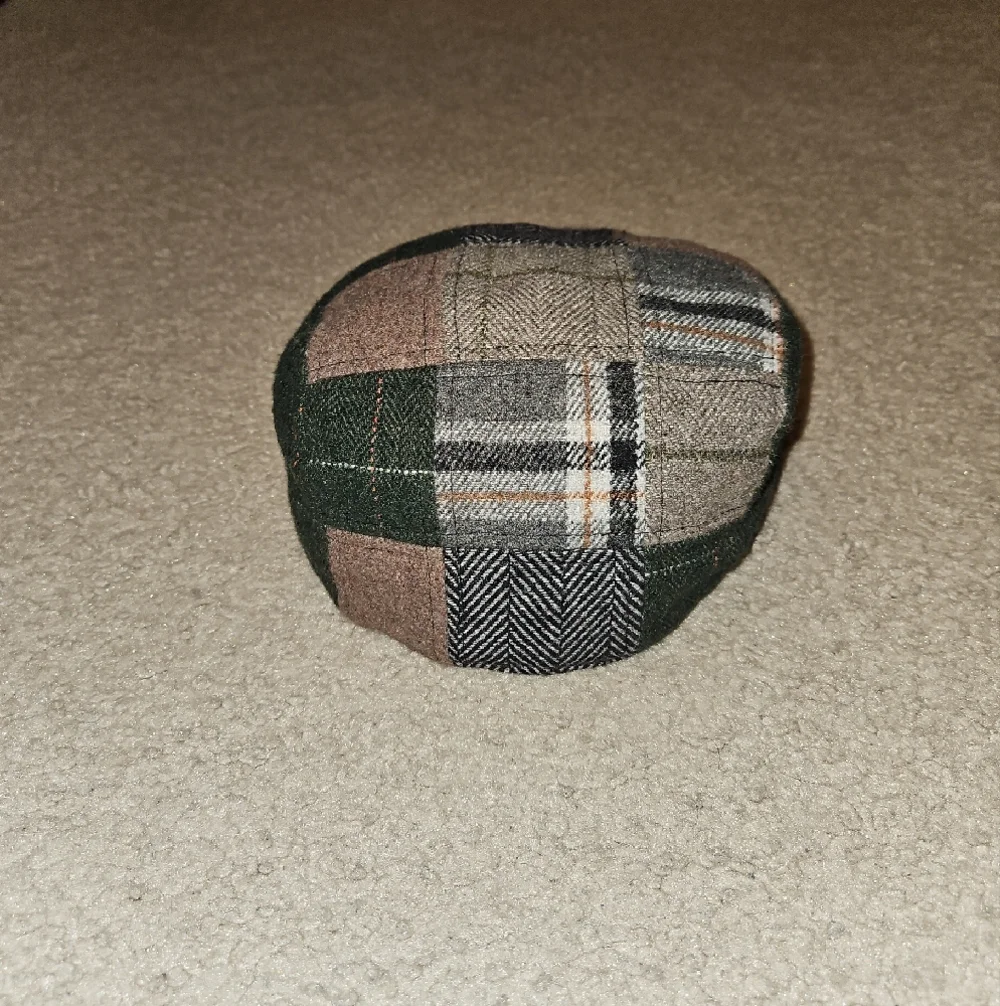 Patchwork Wool Flat Cap - Green Brown Gray - Unbranded